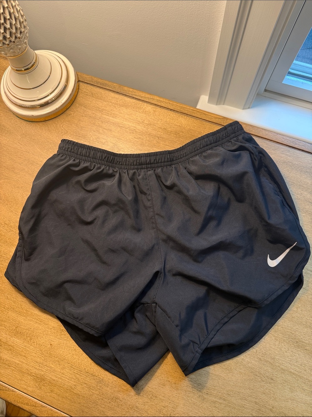 Nike Women’s Black Athletic Shorts with White Swoosh